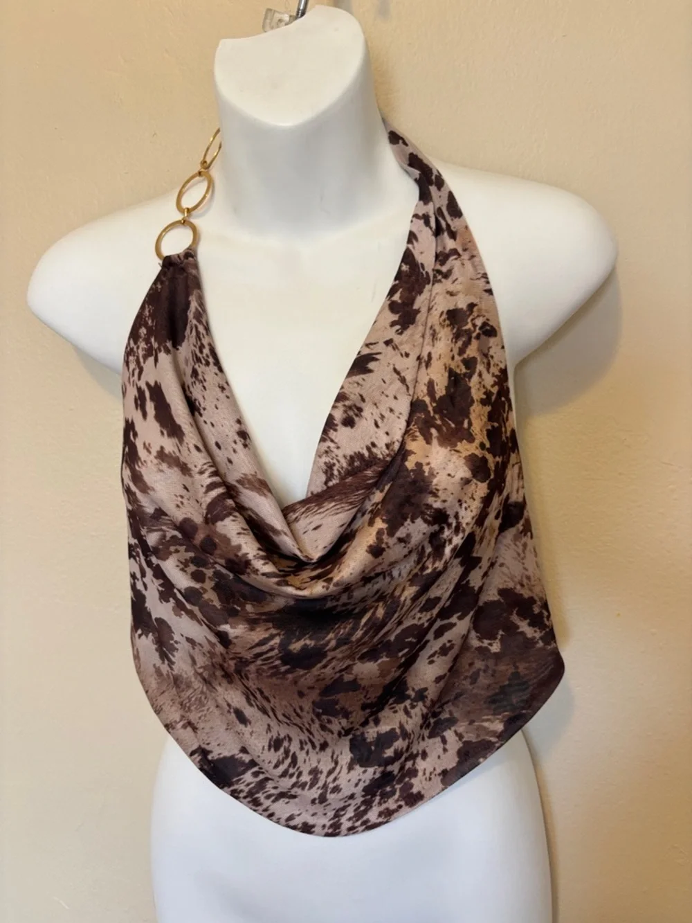 Windsor Brown Animal-Print Halter Scarf Wrap with Gold Ring